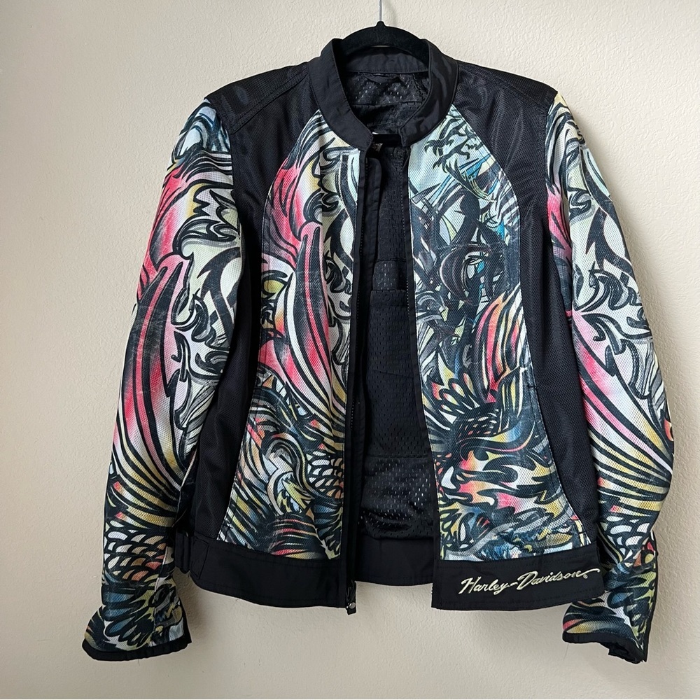 𝅺Harley-Davidson black multicolor mesh motorcycle jacket, size M